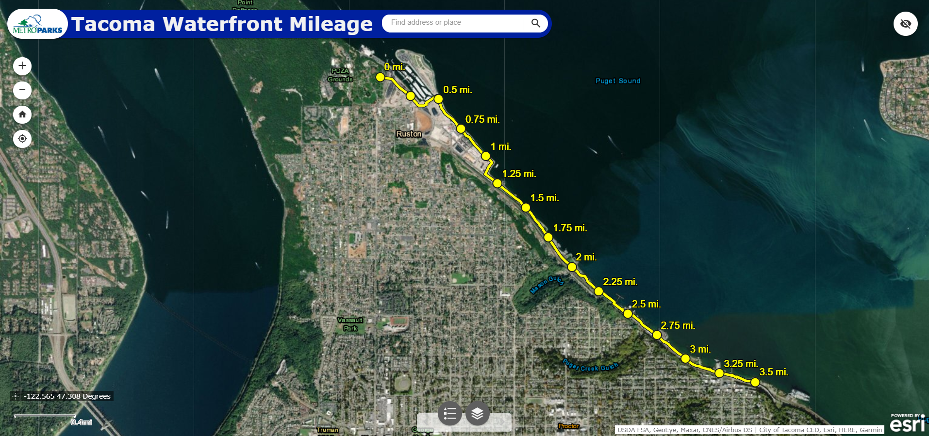 Tacoma Waterfront Mileage Map